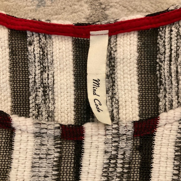 A02 Mind Code Top Hi Low Dolman Half Sleeve Mesh Sheer Knit Shirt Striped Small - Picture 2 of 7